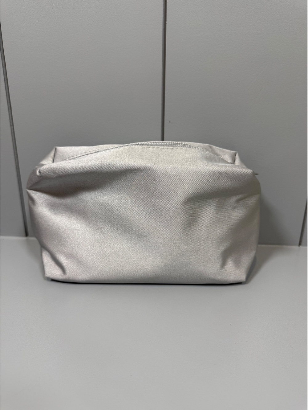 Silver Metallic Makeup Bag with Zipper Closure